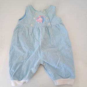 Vintage Unbranded 3/6M Blue White Polka Dot Corduroy Romper Buttons Baby Bunny